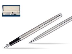 Waterman Hémisphère Stainless Steel CT Fountain pen + Hémisphère Stainless Steel CT Ballpoint pen in gift box