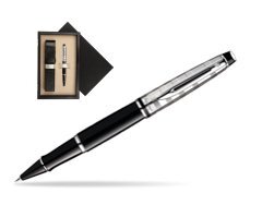 Waterman Expert Deluxe Black CT Rollerball pen  single wooden box  Black Single Ecru