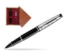 Waterman Expert Deluxe Black CT Rollerball pen in single wooden box Mahogany Single Maroon