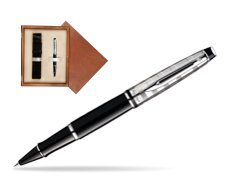 Waterman Expert Deluxe Black CT Rollerball pen in single wooden box  Mahogany Single Ecru