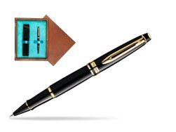 Waterman Expert Black GT Rollerball pen in single wooden box  Mahogany Single Turquoise 