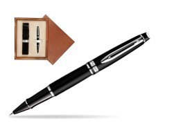 Waterman Expert Matt Black CT Rollerball pen in single wooden box  Mahogany Single Ecru