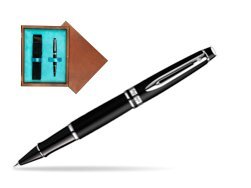 Waterman Expert Matt Black CT Rollerball pen in single wooden box  Mahogany Single Turquoise 