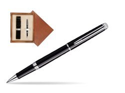 Waterman Hémisphère Black CT Rollerball pen in single wooden box  Mahogany Single Ecru