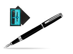 Waterman Exception Slim Black ST Fountain pen  single wooden box  Black Single Turquoise