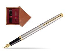 Waterman Hémisphère Stainless Steel GT Fountain pen in single wooden box Mahogany Single Maroon