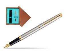 Waterman Hémisphère Stainless Steel GT Fountain pen in single wooden box  Mahogany Single Turquoise 