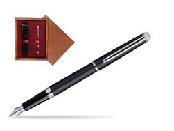 Waterman Hémisphère Matt Black CT Fountain pen in single wooden box Mahogany Single Maroon