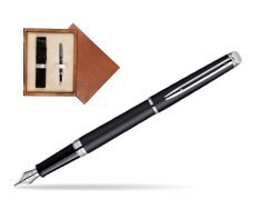 Waterman Hémisphère Matt Black CT Fountain pen in single wooden box  Mahogany Single Ecru