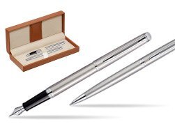 Waterman Hémisphère Stainless Steel CT Fountain pen + Hémisphère Stainless Steel CT Ballpoint pen in gift box  in classic box brown