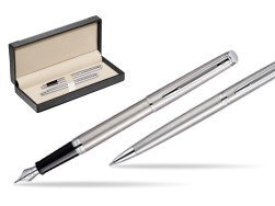 Waterman Hémisphère Stainless Steel CT Fountain pen + Hémisphère Stainless Steel CT Ballpoint pen in gift box  in classic box  black