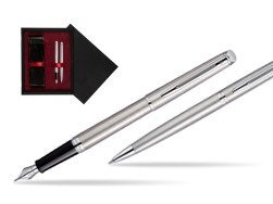 Waterman Hémisphère Stainless Steel CT Fountain pen + Hémisphère Stainless Steel CT Ballpoint pen in gift box  double wooden box Black Double Maroon
