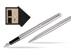 Waterman Hémisphère Stainless Steel CT Fountain pen + Hémisphère Stainless Steel CT Ballpoint pen in gift box  double wooden box Black Double Ecru