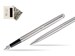 Waterman Hémisphère Stainless Steel CT Fountain pen + Hémisphère Stainless Steel CT Ballpoint pen in gift box in Standard Gift Box