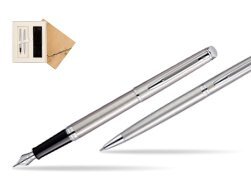 Waterman Hémisphère Stainless Steel CT Fountain pen + Hémisphère Stainless Steel CT Ballpoint pen in gift box in Standard 2 Gift Box