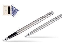 Waterman Hémisphère Stainless Steel CT Fountain pen + Hémisphère Stainless Steel CT Ballpoint pen in gift box in Universal Gift Box Crystal Blue