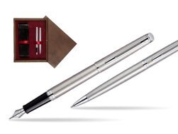 Waterman Hémisphère Stainless Steel CT Fountain pen + Hémisphère Stainless Steel CT Ballpoint pen in gift box in double wooden box Wenge Double Maroon