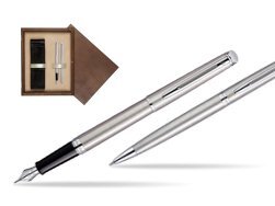 Waterman Hémisphère Stainless Steel CT Fountain pen + Hémisphère Stainless Steel CT Ballpoint pen in gift box in double wooden box Wenge Double Ecru