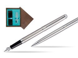 Waterman Hémisphère Stainless Steel CT Fountain pen + Hémisphère Stainless Steel CT Ballpoint pen in gift box in double wooden box Wenge Double Turquoise 