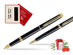Waterman Hémisphère Black GT Fountain pen + Waterman Hémisphère Black GT Ballpoint Pen in gift box in Christmas Gift Box red