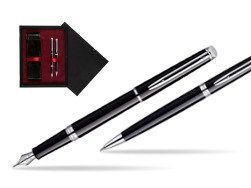 Waterman Hémisphère Black CT Fountain pen + Waterman Hémisphère Black CT Ballpoint Pen  double wooden box Black Double Maroon