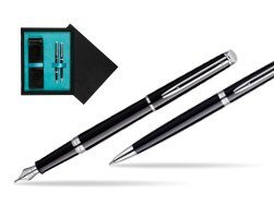 Waterman Hémisphère Black CT Fountain pen + Waterman Hémisphère Black CT Ballpoint Pen  double wooden box Black Double Turquoise