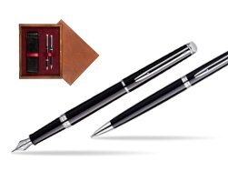 Waterman Hémisphère Black CT Fountain pen + Waterman Hémisphère Black CT Ballpoint Pen in double wooden box Mahogany Double Maroon