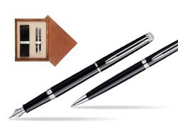 Waterman Hémisphère Black CT Fountain pen + Waterman Hémisphère Black CT Ballpoint Pen in double wooden box Mahogany Double Ecru