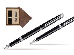 Waterman Hémisphère Black CT Fountain pen + Waterman Hémisphère Black CT Ballpoint Pen in double wooden box Wenge Double Ecru