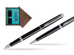 Waterman Hémisphère Black CT Fountain pen + Waterman Hémisphère Black CT Ballpoint Pen in double wooden box Wenge Double Turquoise 