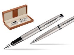 Waterman Expert Stainless Steel CT Fountain pen + Waterman Expert Stainless Steel CT Ballpoint Pen  in classic box brown