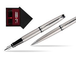 Waterman Expert Stainless Steel CT Fountain pen + Waterman Expert Stainless Steel CT Ballpoint Pen  double wooden box Black Double Maroon