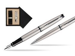 Waterman Expert Stainless Steel CT Fountain pen + Waterman Expert Stainless Steel CT Ballpoint Pen  double wooden box Black Double Ecru