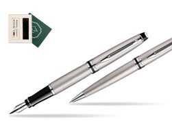 Waterman Expert Stainless Steel CT Fountain pen + Waterman Expert Stainless Steel CT Ballpoint Pen in Gift Box "Science"