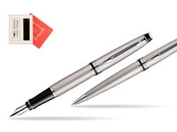 Waterman Expert Stainless Steel CT Fountain pen + Waterman Expert Stainless Steel CT Ballpoint Pen in Gift Box "Red Love"