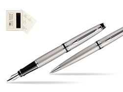 Waterman Expert Stainless Steel CT Fountain pen + Waterman Expert Stainless Steel CT Ballpoint Pen in Wedding Gift Box
