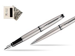 Waterman Expert Stainless Steel CT Fountain pen + Waterman Expert Stainless Steel CT Ballpoint Pen in Standard Gift Box
