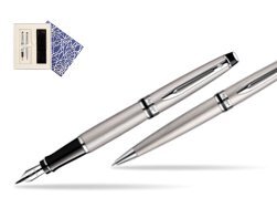 Waterman Expert Stainless Steel CT Fountain pen + Waterman Expert Stainless Steel CT Ballpoint Pen in Universal Gift Box Crystal Blue