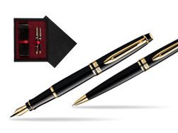 Waterman Expert Black GT Fountain Pen + Waterman Expert Black GT Ballpoint Pen  double wooden box Black Double Maroon
