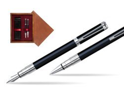 Waterman Perspective Black CT Fountain pen + Waterman Perspective Black CT Ballpoint Pen in double wooden box Mahogany Double Maroon