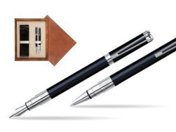 Waterman Perspective Black CT Fountain pen + Waterman Perspective Black CT Ballpoint Pen in double wooden box Mahogany Double Ecru