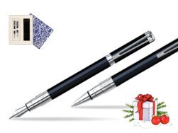 Waterman Perspective Black CT Fountain pen + Waterman Perspective Black CT Ballpoint Pen in Universal Gift Box Crystal Blue