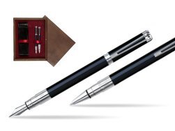 Waterman Perspective Black CT Fountain pen + Waterman Perspective Black CT Ballpoint Pen in double wooden box Wenge Double Maroon