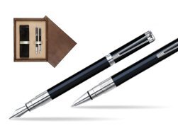 Waterman Perspective Black CT Fountain pen + Waterman Perspective Black CT Ballpoint Pen in double wooden box Wenge Double Ecru