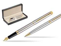 Waterman Hémisphère Stainless Steel GT Fountain pen + Waterman Hémisphère Stainless Steel GT Ballpoint Pen  in classic box  black