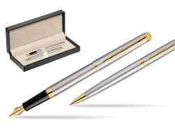 Waterman Hémisphère Stainless Steel GT Fountain pen + Waterman Hémisphère Stainless Steel GT Ballpoint Pen  in classic box  pure black