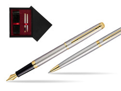 Waterman Hémisphère Stainless Steel GT Fountain pen + Waterman Hémisphère Stainless Steel GT Ballpoint Pen  double wooden box Black Double Maroon