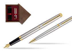 Waterman Hémisphère Stainless Steel GT Fountain pen + Waterman Hémisphère Stainless Steel GT Ballpoint Pen in double wooden box Wenge Double Maroon