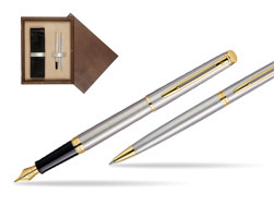 Waterman Hémisphère Stainless Steel GT Fountain pen + Waterman Hémisphère Stainless Steel GT Ballpoint Pen in double wooden box Wenge Double Ecru