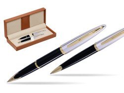 Waterman Carène Deluxe Black GT Fountain pen + Waterman Carène Deluxe Black GT Ballpoint Pen  in classic box brown
